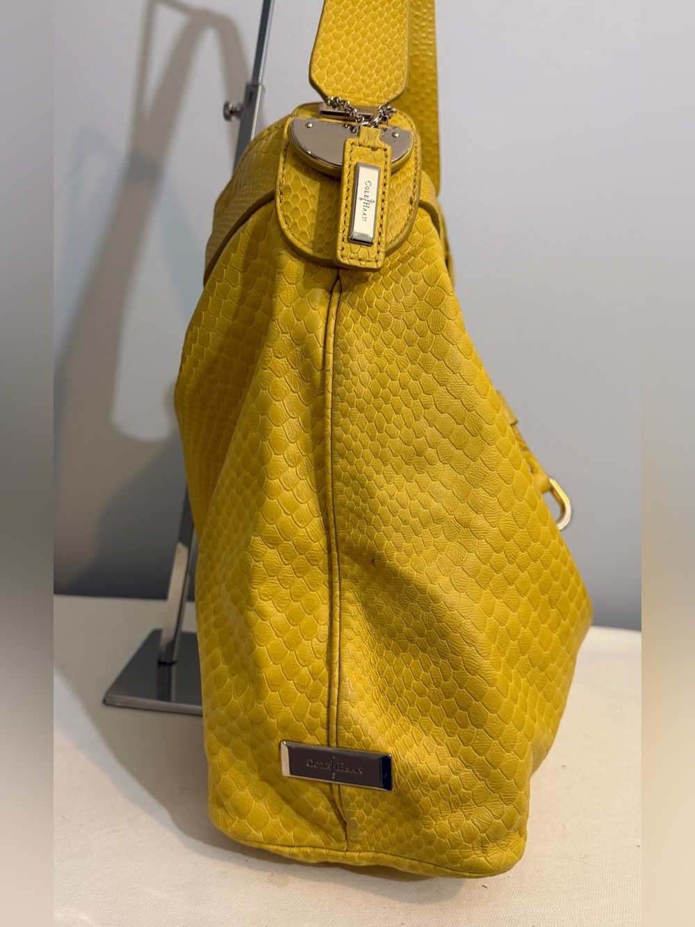 Cole Haan Casey Drawstring Hobo Shoulder Bag Sunflower Yellow Leather - Picture 4 of 16